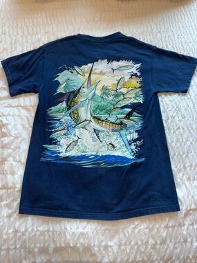 Guy Harvey Navy Tee with White Logo Print